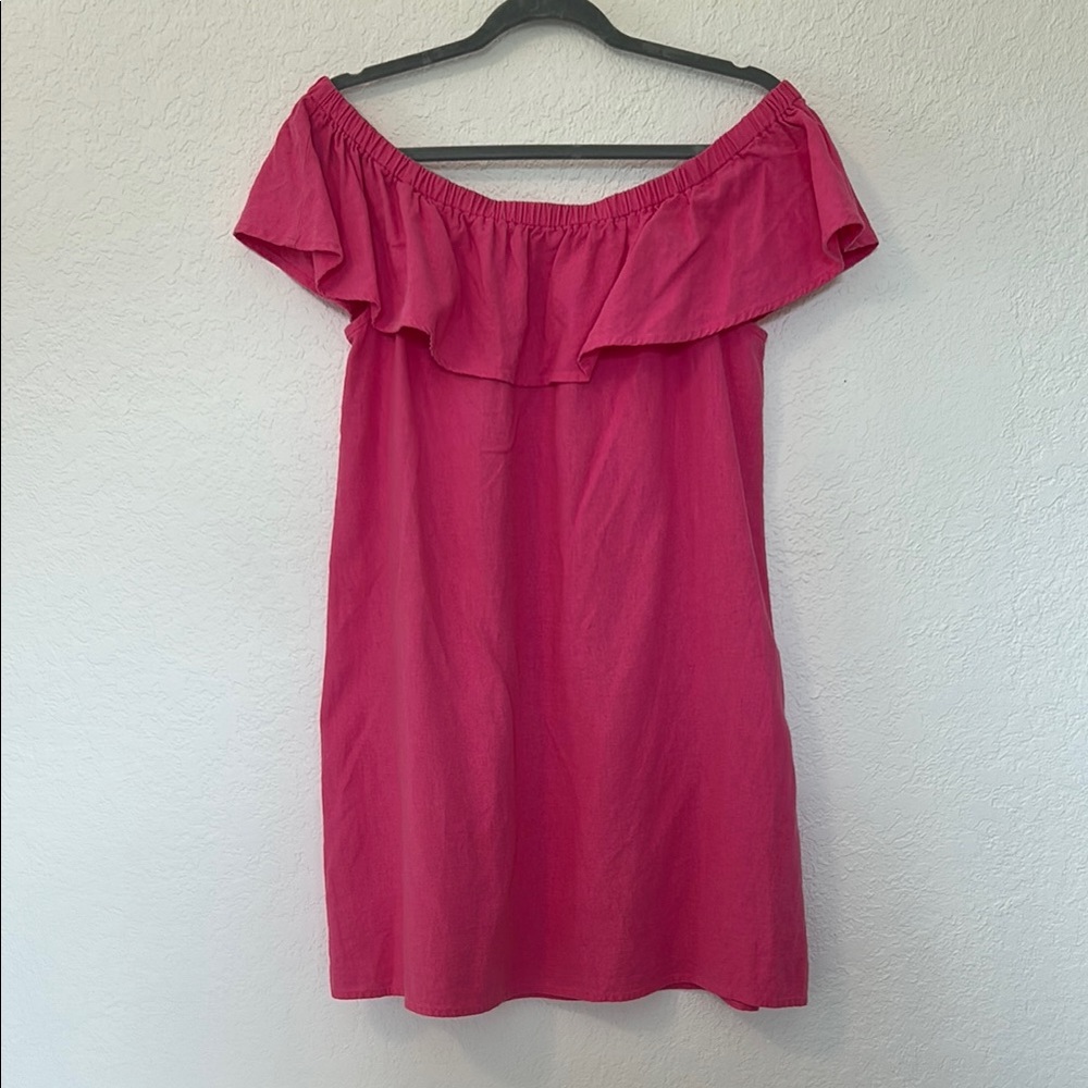 Charlie Paige Pink Linen Off-Shoulder Dress Size L